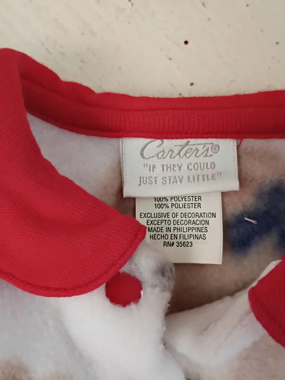 Vintage Carter's White Teddy Print Fleece Dress with Red Trim